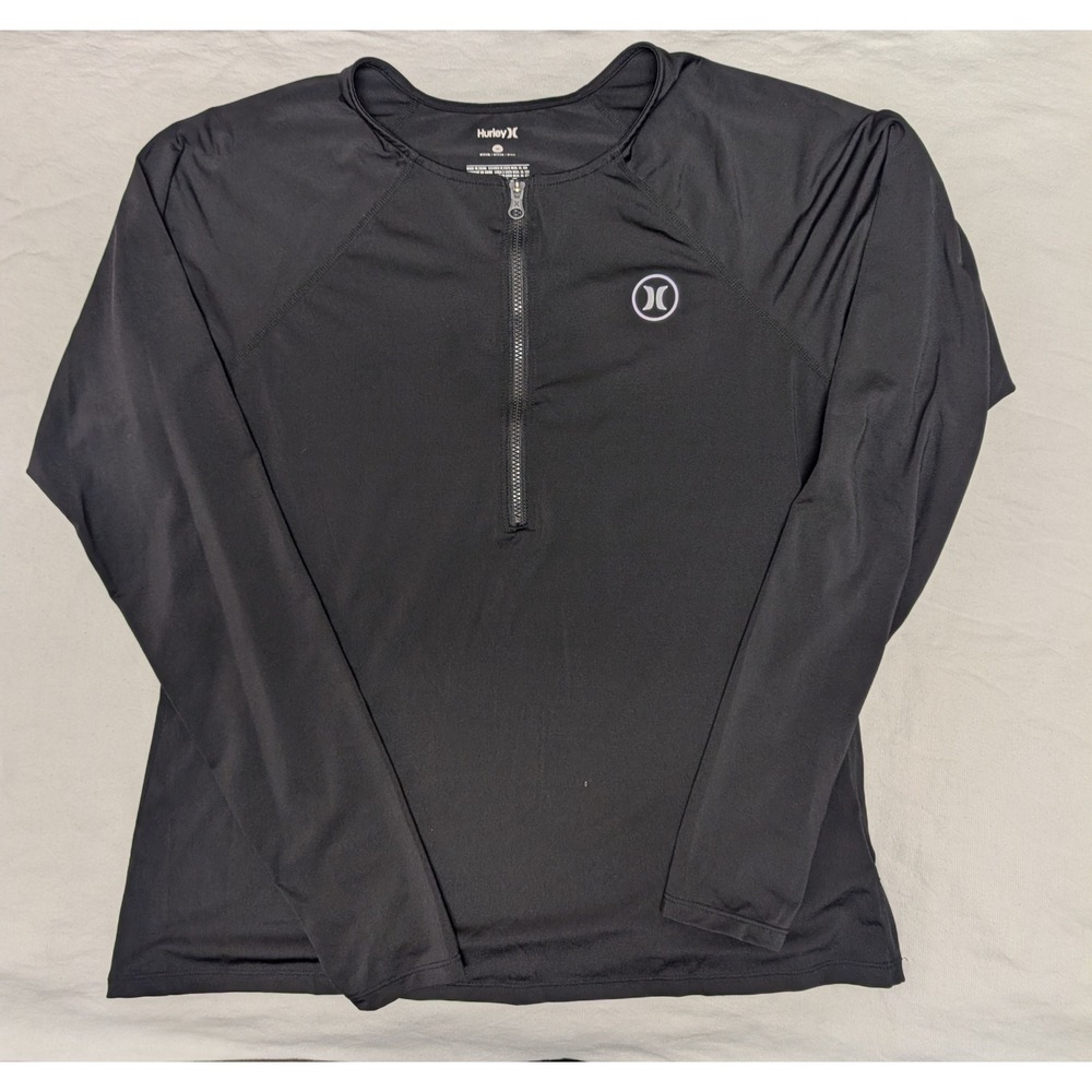 Hurley Women's Black UPF 50+ Long Sleeve Half Zip Rash Guard Swim Top Medium